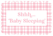 Load image into Gallery viewer, Light pink plaid Shhh... baby sleeping sign for door
