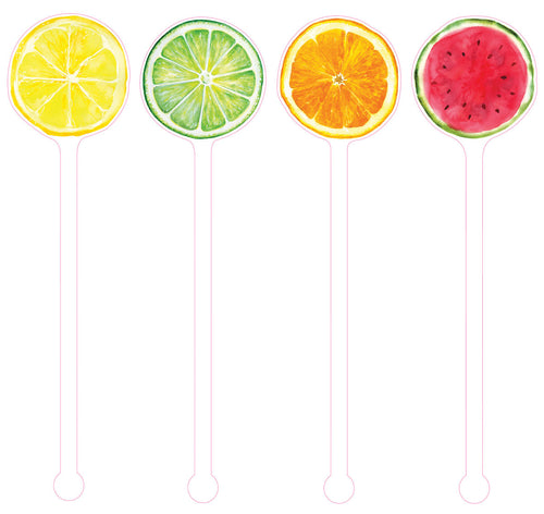 Acrylic Swizzle Sticks Lemon Lime Orange Watermelon Variety Pack