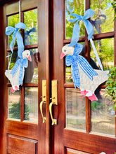 Load image into Gallery viewer, mother goose with blue and white gingham bow on neck door hanger
