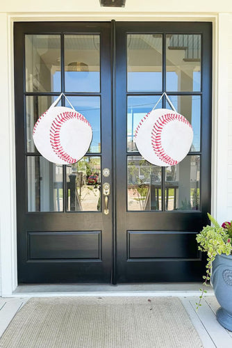 baseball door hangers on black glass doors