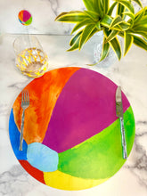 Load image into Gallery viewer, beach ball placemat and matching drink stir swizzle stick
