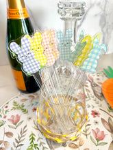 Load image into Gallery viewer, Easter Swizzle Sticks Acryllic Drink Stirrer Easter Bunny Gingham Plaid Peeps Bar Accessory Watercolor Spring
