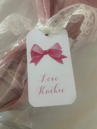watercolor pink bow gift tag