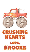 Load image into Gallery viewer, monster truck gift tag crushing hearts

