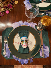 Load image into Gallery viewer, Iris Placemat/ Charger Flower New Orleans Mardi Gras Krewe of Iris Wipeable Watercolor Tablesetting Table Scape
