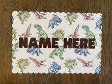 Load image into Gallery viewer, Dinosaur Personalized Placemat, Dino Gift, Dinosaur, Child Placemat, Child Name, Personalized Placemat, Child Gift, Birthday Gift, Kid Gift
