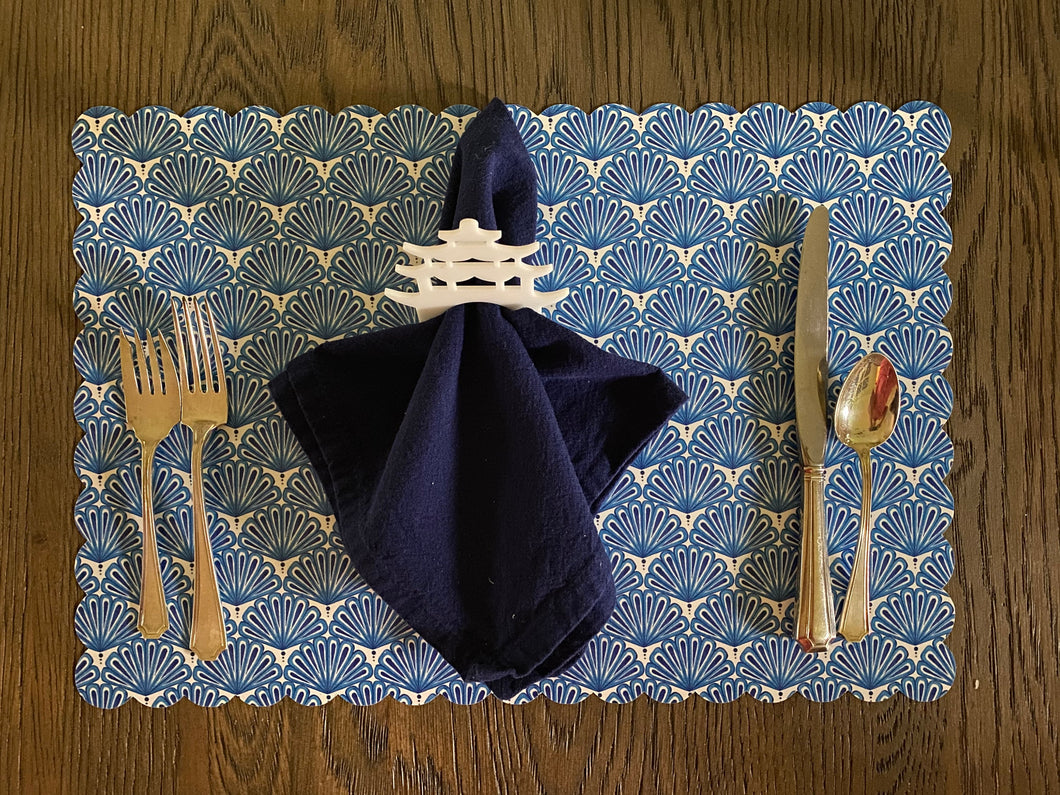 Blue Fan Placemat with Scalloped Edge