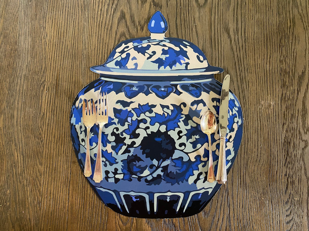 Ginger Jar Placemat Wipeable Indooor Outdoor Chinoiserie Blue and White China Table setting