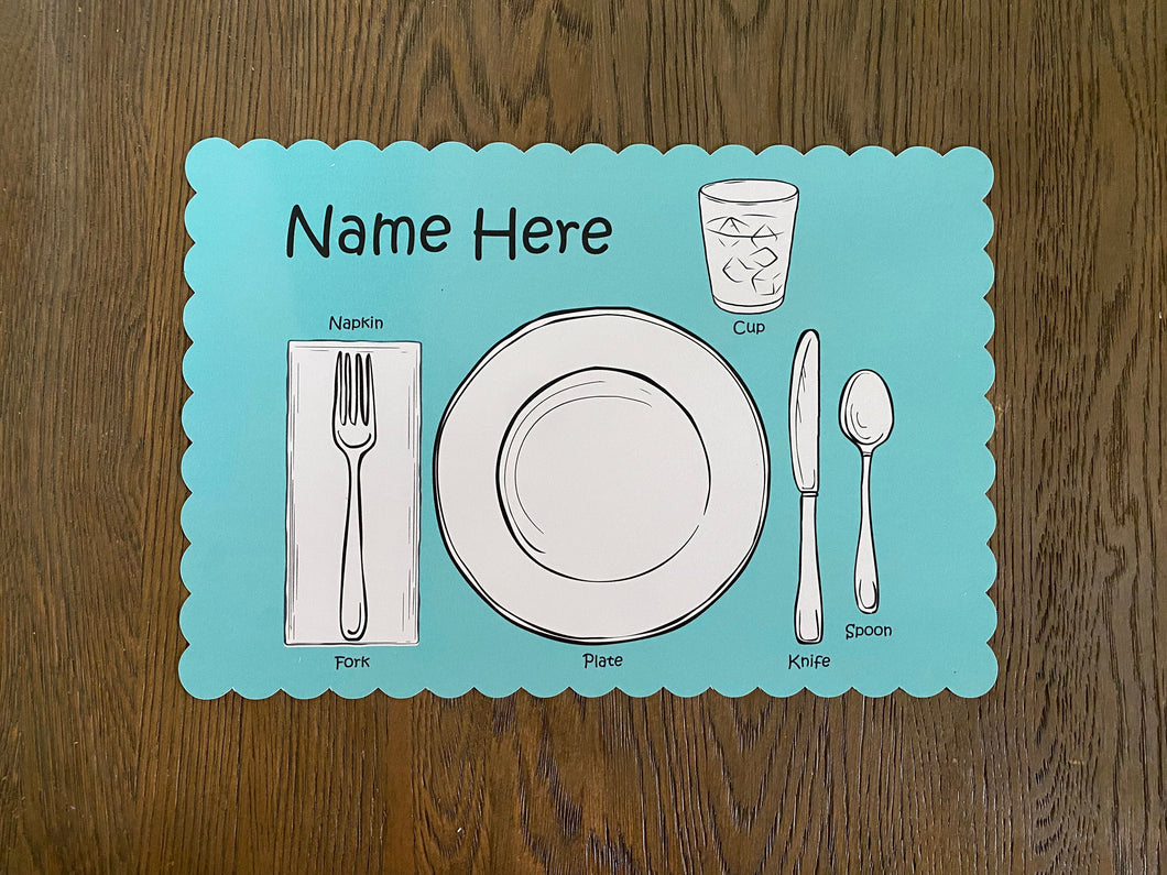 Kids Table Setting Placemat, Child Placemat, Child Name, Personalized Placemat, Child Gift, Birthday Gift, Kid Gift, Child Learning