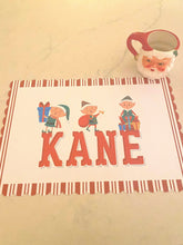 Load image into Gallery viewer, Elf Placemats, Personalized, Child Name Placemat, Holiday Gift, Child Gift, Personalized Gift, Elf, Kid Christmas Gift, Kid Gift, Christmas
