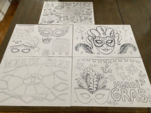 Load image into Gallery viewer, Mardi Gras Coloring Placemats, Louisiana Coloring Pads, Child Placemat, Child Gift, Kid Gift, Child Learning, New Orleans, School
