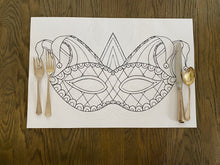 Load image into Gallery viewer, Mardi Gras Mask Coloring Placemat Pad New Orleans Louisiana Child Learning Coloring Pads, Child Gift, Kid Gift, Child Learning, School
