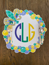 Load image into Gallery viewer, Mardi Gras Placemat- Bead Wreath Louisiana New Orleans Purple Green Gold Carnival Table Setting Throw me something mister Krewe
