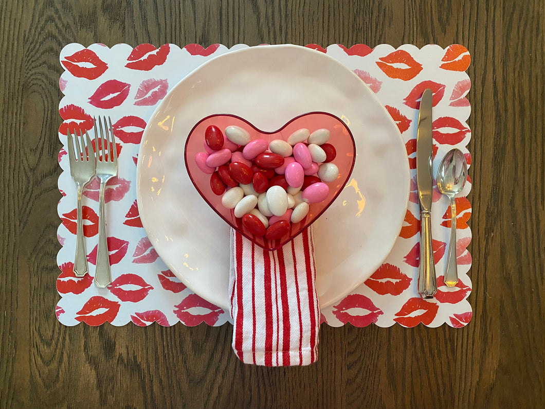 Lip Pattern Placemat Scallop Edge Love Valentine Watercolor Heart Galentine Anniversary Engagement Wedding