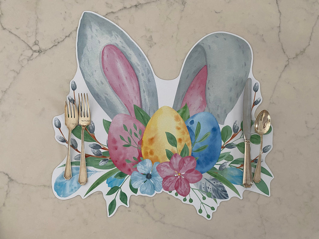Easter Bunny Ear Placemat Wipable Plastic Placemat Spring Rabbit Flower