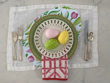 Load image into Gallery viewer, Floral Easter Egg Placemat Indoor Outdoor Table Setting Flower Spring Tulip Pink and Green
