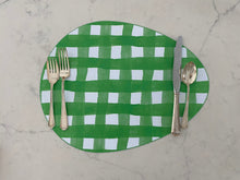 Load image into Gallery viewer, Gingham Easter Egg Placemat Spring Watercolor indoor Outdoor Wipeable Table Setting
