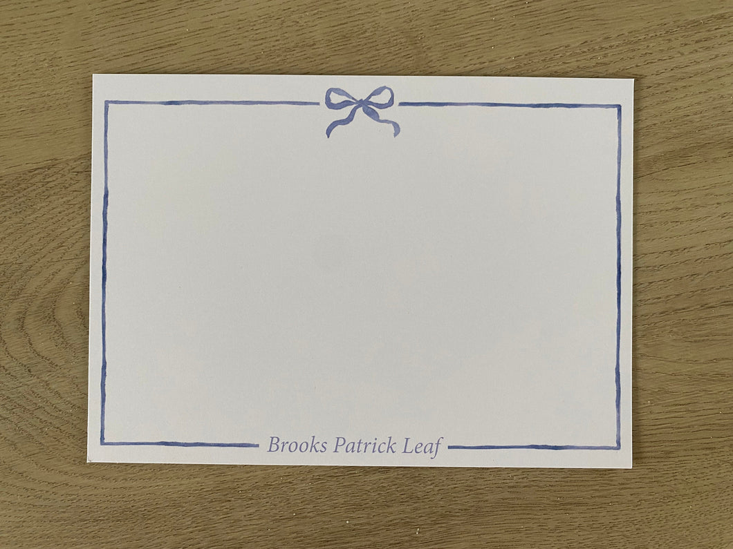 Personalized Blue Ribbon Stationery/ Notecard + Envelope