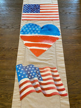 Load image into Gallery viewer, watercolor heart wavy flag and straight american flag door hanger

