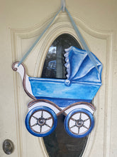 Load image into Gallery viewer, blue watercolor baby carriage door hanger
