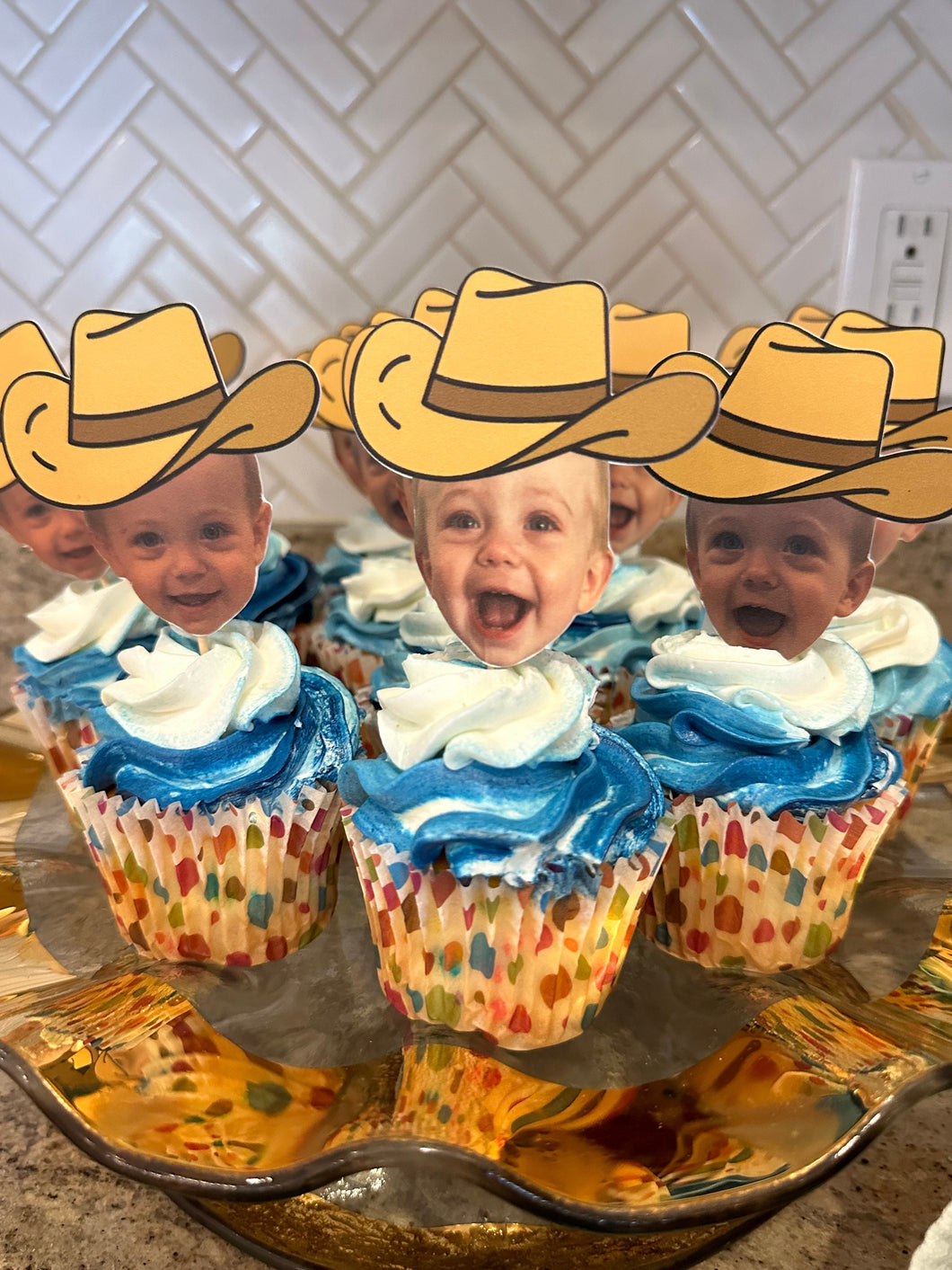 Cake Topper Photo Cake Topper Cupcake topper Birthday Photo Custom Face topper first birthday First Rodeo Party Cowboy Decoration Howdy