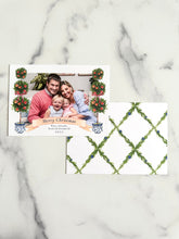 Load image into Gallery viewer, Watercolor Orange Tree Topiary Holiday Card Photo Christmas Card Scallop Edge Printed Card with Return Address Printed Picture Trellis
