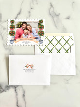 Load image into Gallery viewer, Watercolor Orange Tree Topiary Holiday Card Photo Christmas Card Scallop Edge Printed Card with Return Address Printed Picture Trellis
