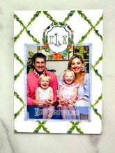 Load image into Gallery viewer, Watercolor Christmas Photo Card Citrus Orange Crest with Monogram Chinoiserie Personalized Printed Holiday Trellis Customized with Envelopes
