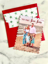 Load image into Gallery viewer, 2023 Holiday card Family photo Christmas card Beach theme Southern Tropical Florida Tis the Season Sea Sun Picture Card Watercolor Design
