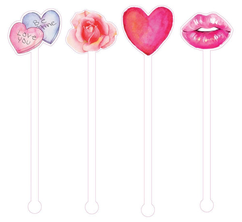 watercolor be mine hearts rose lips acrylic drink stir