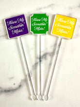 Load image into Gallery viewer, Mardi Gras Swizzle Sticks New Orleans Drink Stir Hostess Gift Bar Accessory Gift for Him Gift For Her King Cake Crawfish Alligator Pelican
