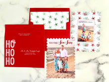 Load image into Gallery viewer, 2023 Holiday card Family photo Christmas card Beach theme Southern Tropical Florida Tis the Season Sea Sun Picture Card Watercolor Design
