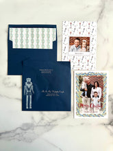 Load image into Gallery viewer, Candy Cane Garland Watercolor Holiday Card Nutcracker Pattern Christmas Card Family Photo Printed Card Photo
