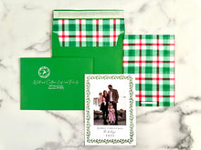 Load image into Gallery viewer, Holly Garland Watercolor Holiday Christmas Card Family Photo Picture Printed Card Plaid Classic Style Custom Personalized
