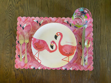 Load image into Gallery viewer, Flamingo Placemat with Scallop Edge, Table Decor, Wedding Gift, Housewarming Gift, Summer Party Decor, Summer Decor, Outdoor Decor, Outdoor
