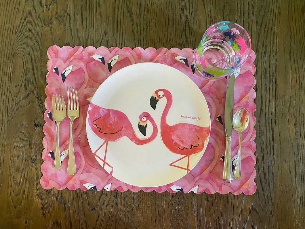 Flamingo Placemat with Scallop Edge, Table Decor, Wedding Gift, Housewarming Gift, Summer Party Decor, Summer Decor, Outdoor Decor, Outdoor